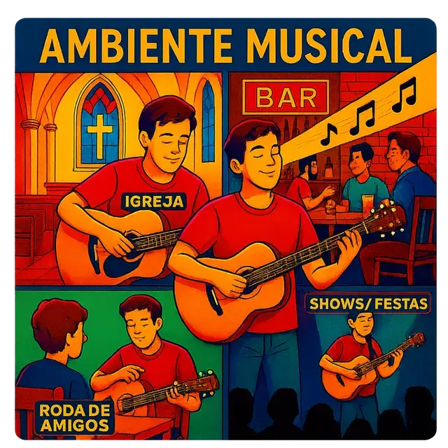 A musician playing in different environments.